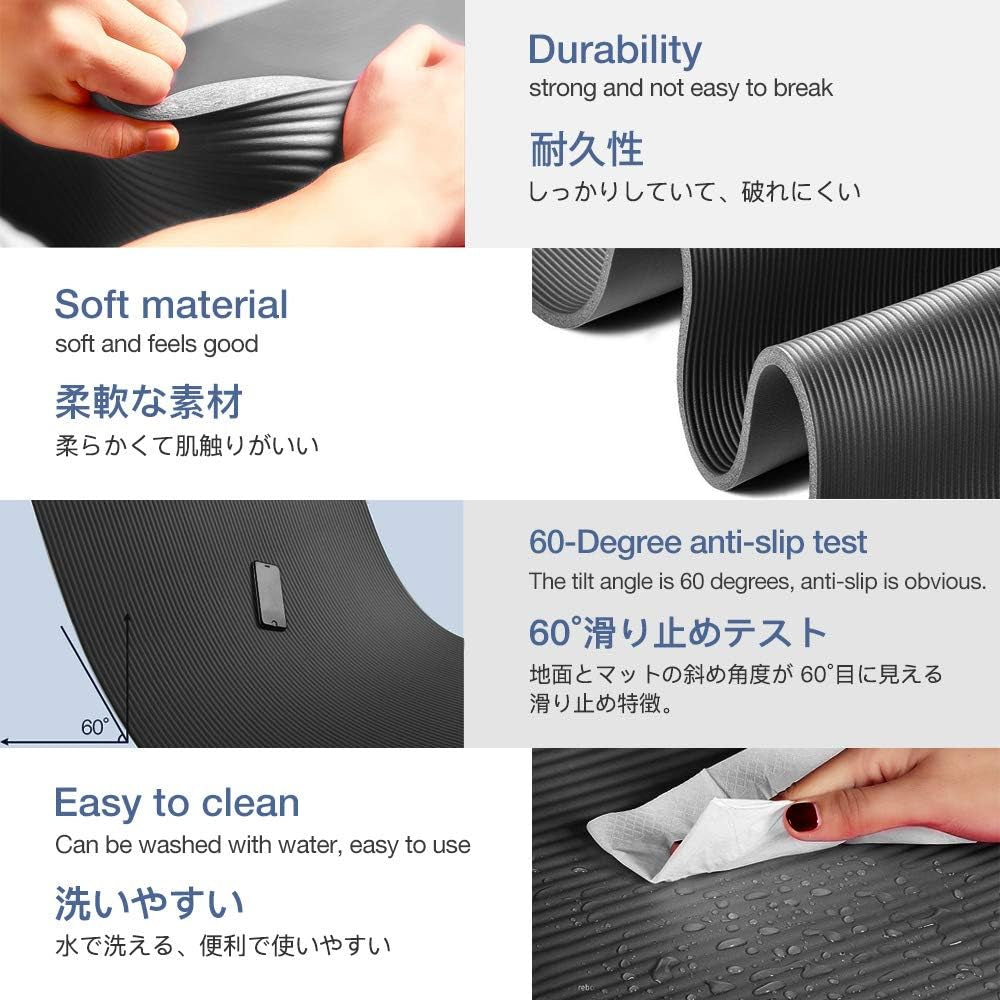 Yoga Mat Non Slip NBR Extra Thick Yoga Mat, 72"L X 32"/24"W X 0.6"/0.4"TH (185Cm X 80Cm/61Cm X 15Mm/10Mm), Anti-Tear Exercise Mat with Carrying Strap and Bag, Workout Mats for Yoga, Pilates