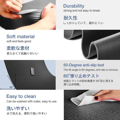 Yoga Mat Non Slip NBR Extra Thick Yoga Mat, 72"L X 32"/24"W X 0.6"/0.4"TH (185Cm X 80Cm/61Cm X 15Mm/10Mm), Anti-Tear Exercise Mat with Carrying Strap and Bag, Workout Mats for Yoga, Pilates